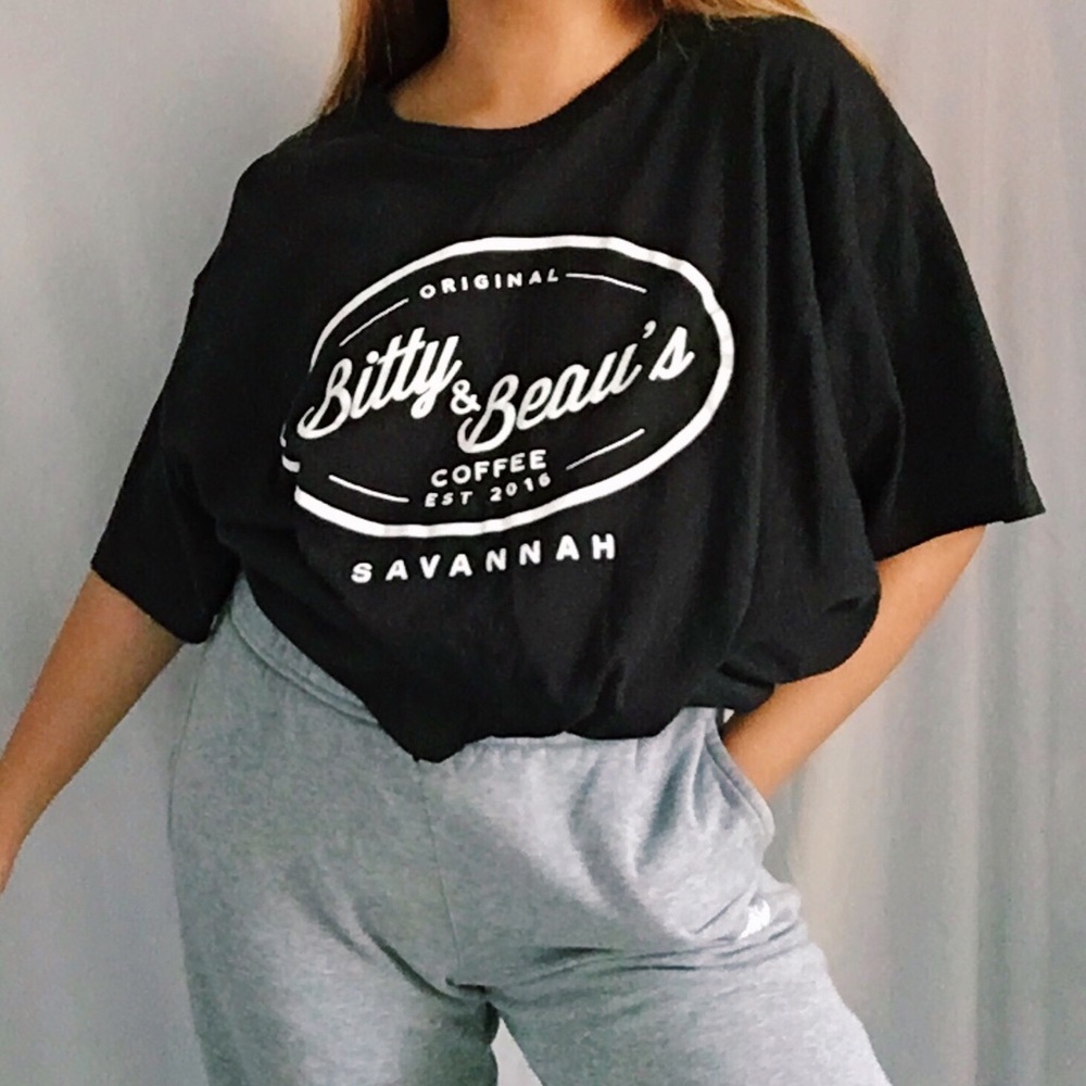 2/$10 Coffee shop black T-shirt